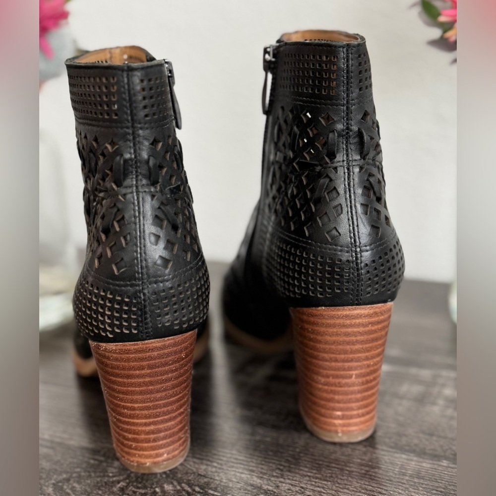 Franco Sarto Black Perforated Leather Ankle Boots - Picture 5 of 8